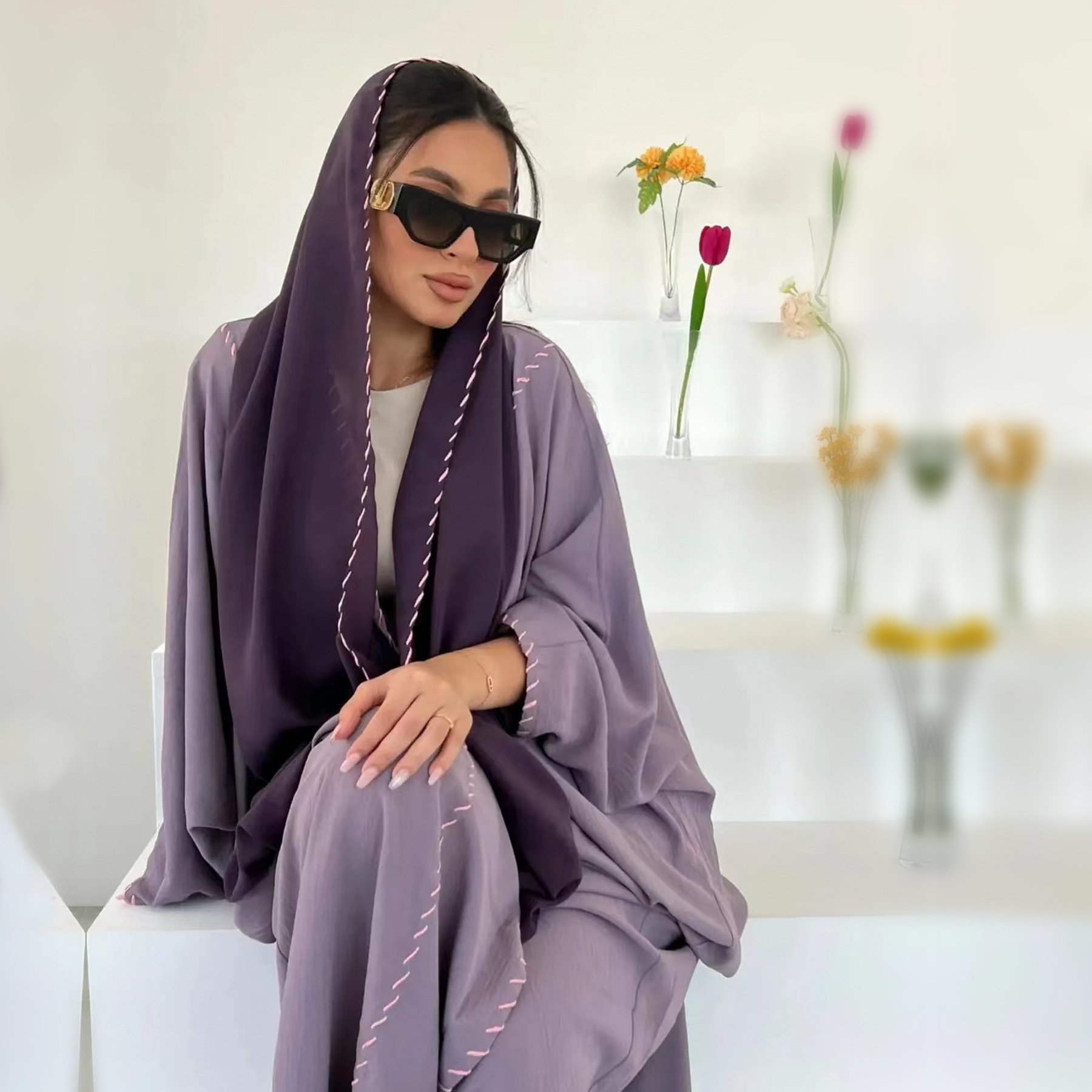 Embroidery Kebaya - Eid Djellaba 기모노 여성용 오픈 Abayas