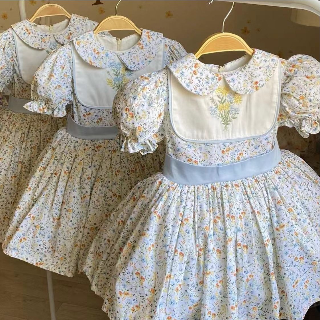 Embroidery Yellow Dress - 0-12Y 아기 소녀 여름 꽃 자수