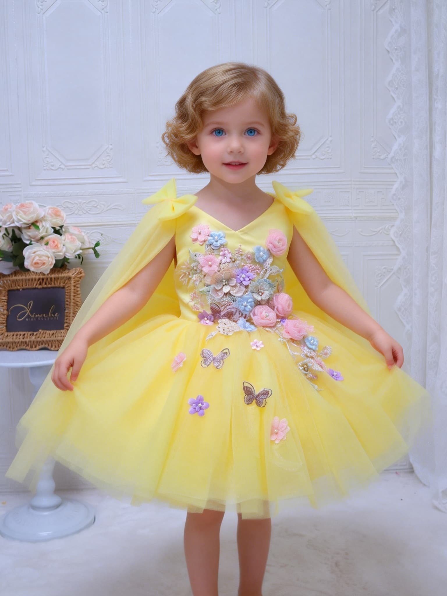 Embroidery Yellow Dress - 맞춤 제작 고급 드레스, 여성용, 결혼식