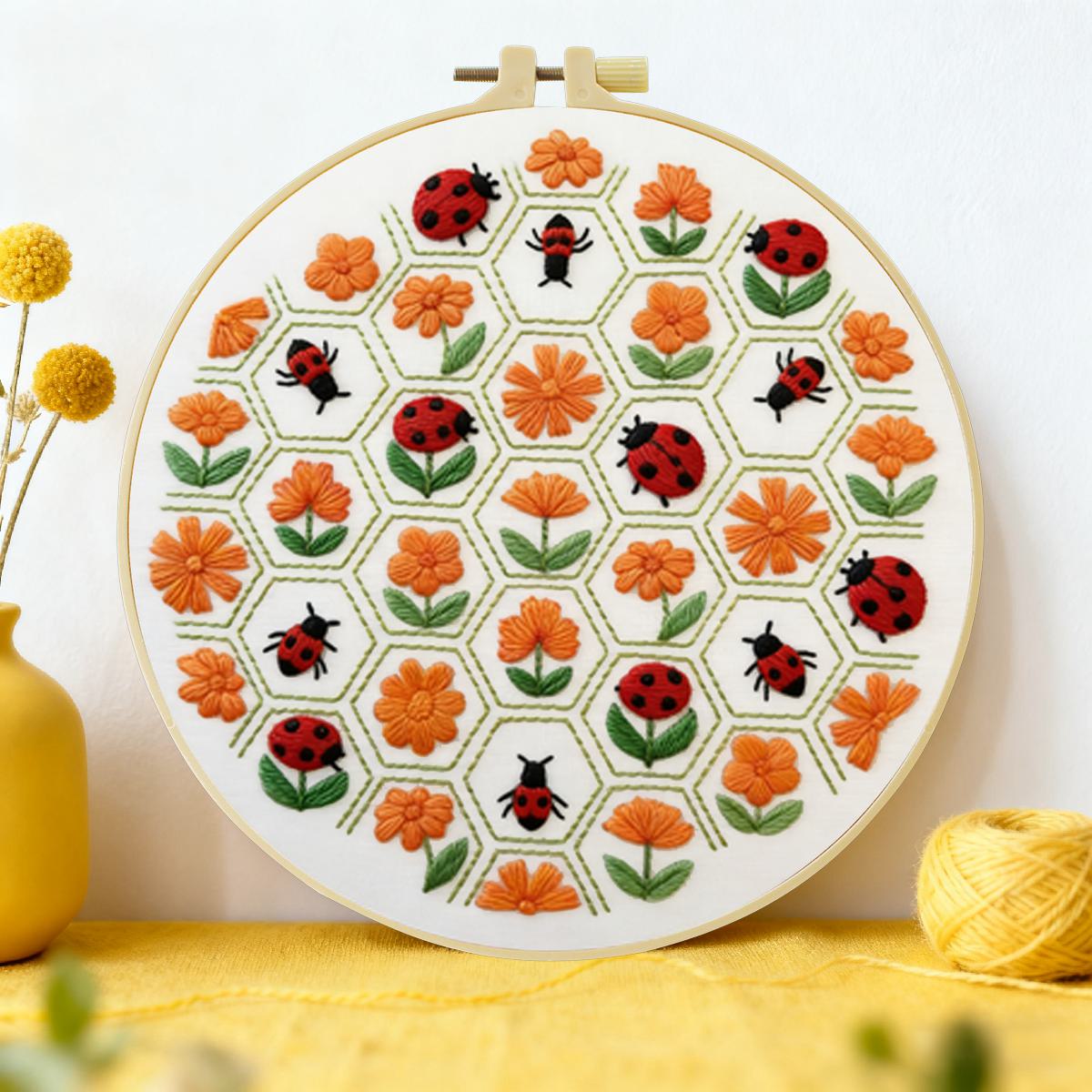 Embroidery Lady Bug - 1개 20X20CM/15X15CM 7.87/6.3인치 꽃과 무당벌레 자수