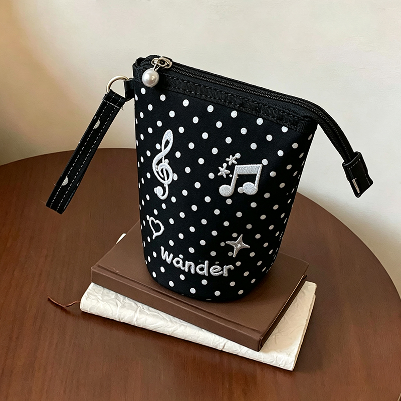 카와이 폴카 도트 음악 노트 자수 연필 케이스 휴대용  - Embroidery Bag 리뷰 및 가격