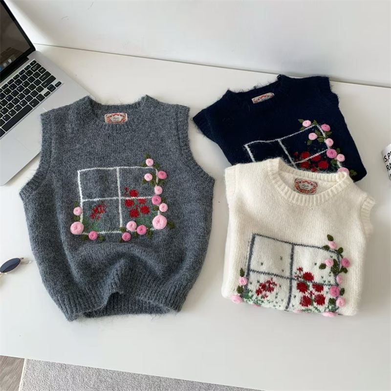여성용 3D 수제 장미 자수 니트 조끼, O넥, 창문  - Embroidery Rose 리뷰 및 가격