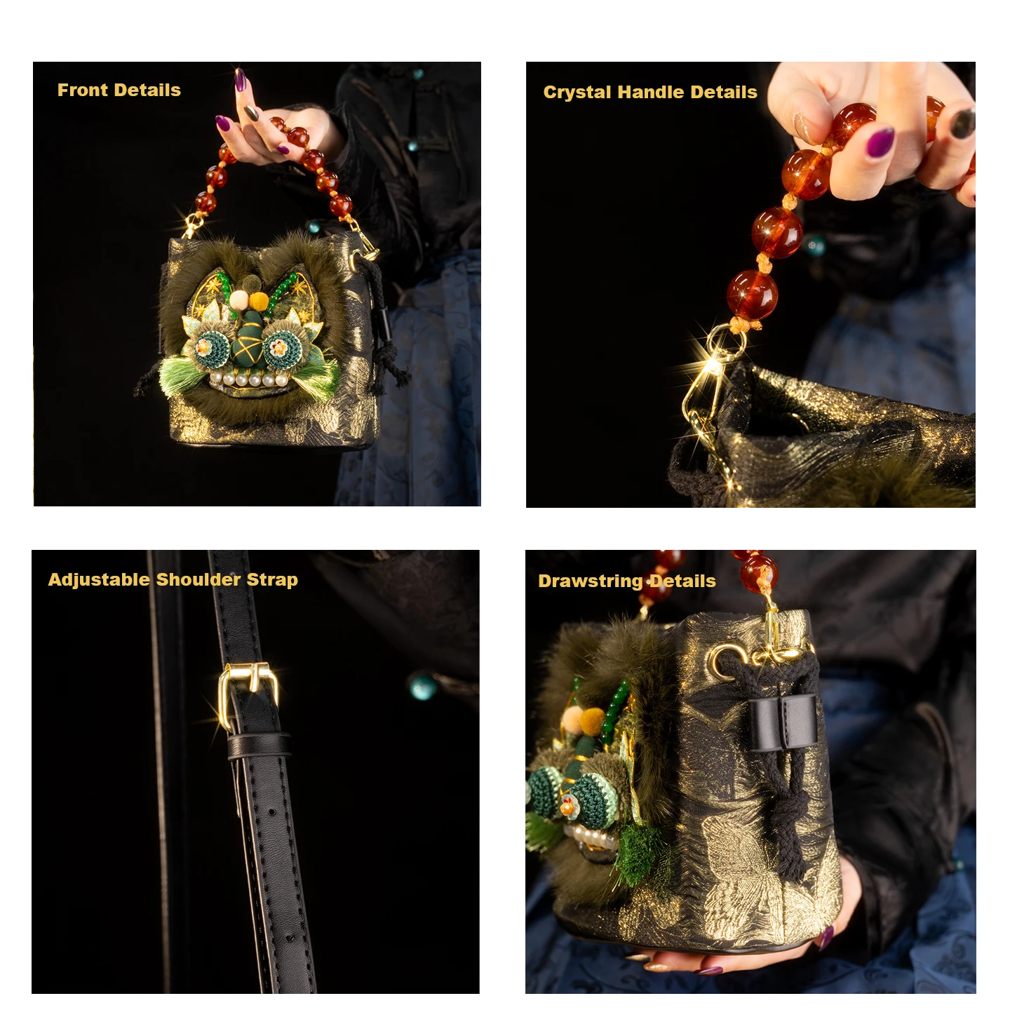 민족풍 여성용 크로스백, 3D 자수 장식, 드로스트링  - Embroidery Bag 리뷰 및 가격