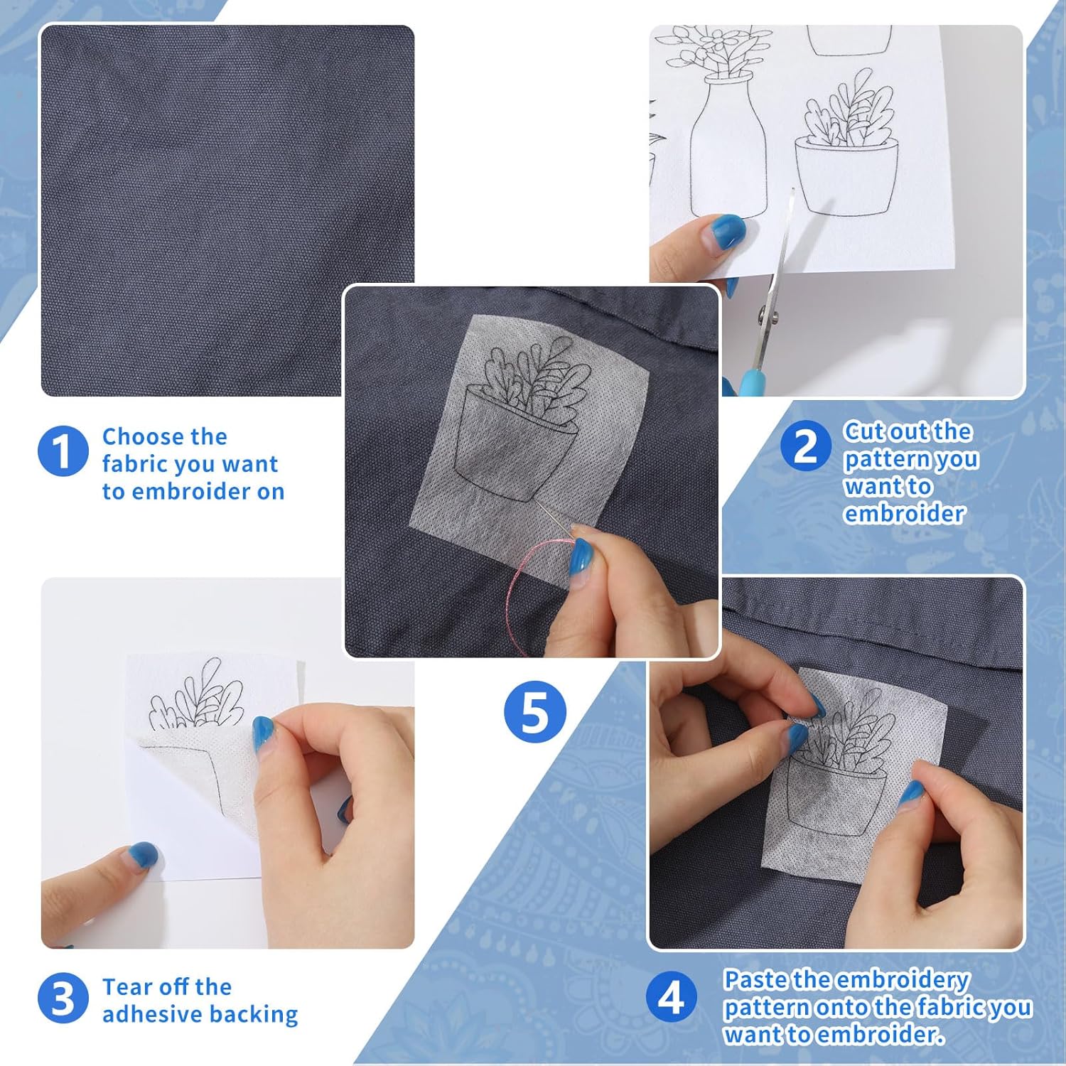 4 시트 수용성 자수 패턴 안정제 손 바느질 애호가를위 - Embroidery Meaning 리뷰 및 가격