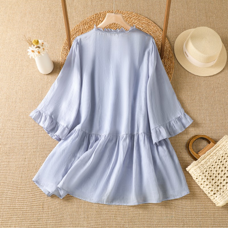 우아한 보라색 꽃자수 코튼 린넨 셔츠, 부드러운 주름  - Embroidery Cotton Shirt 리뷰 및 가격