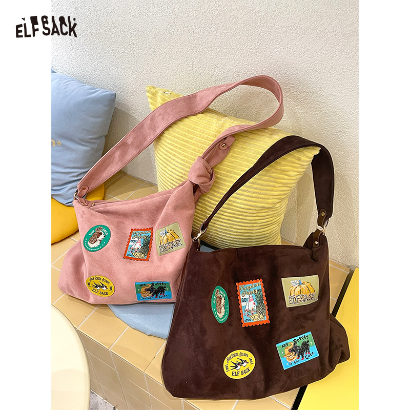 엘프삭 2025 가을 신상 귀여운 캐주얼 동물 스탬프  - Embroidery Bag 리뷰 및 가격